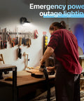Person using Two Pack Rechargeable Work Light 40W With Magnetic Base And Folding Hook Up To 2000lm in a workshop during power outage