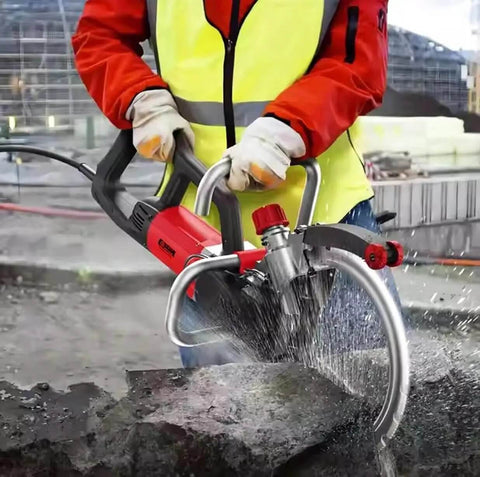 Job Site Ready Electric Concrete Saw Wall Chaser Ring Saw With Low Dust Pump cutting stone with water spray