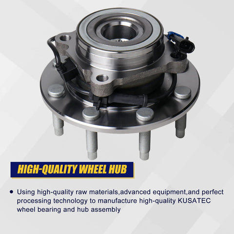 Beefed Up Front Wheel Bearing And Hub Assembly For Chevy Silverado 2500 3500 4WD GMC Sierra 1500 2500 Yukon XL 99 07 And Hummer H2 2003 2007 With 8 Lug Bolts And ABS Ready Replacement, front view.