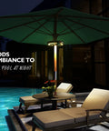 Rechargeable Patio Umbrella Lights With 28 LEDs And 3 Lighting Modes illuminating poolside at night