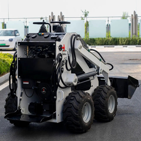 Compact Crawler Mini Skid Steer Loader With Deepened Bucket For Construction Barn Cleaning And Landscaping Stand On Skid Steer Loader With Reinforced Frame For Farm And Industrial Use Built Tough With Custom Upgrades And Easy Accessory Options rear view