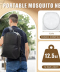 Two Pack Large Pop Up Mosquito Net For Bed 78 X 31 X 22 Inch Portable Foldable Mesh Canopy shown compactly stored in a backpack.