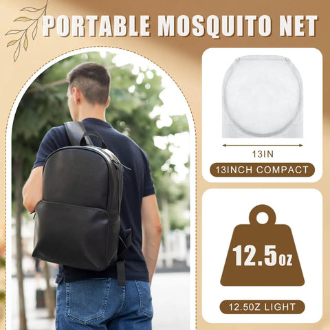 Two Pack Large Pop Up Mosquito Net For Bed 78 X 31 X 22 Inch Portable Foldable Mesh Canopy shown compactly stored in a backpack.