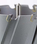 Annular cutter with carbide-tipped teeth, 21/32 in diameter and 1 in depth, for steel drilling.