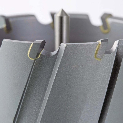 Annular cutter with carbide-tipped teeth, 21/32 in diameter and 1 in depth, for steel drilling.