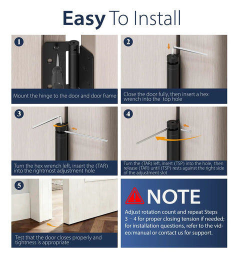 Installation instructions for Heavy Duty 4 Inch Self Closing Door Hinges Three Pack Spring Loaded Gate Latches.