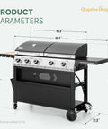 Propane Gas Griddle Grill Combo With Porcelain Enamel Cast Iron Grates And Cast Iron Pan dimensions diagram