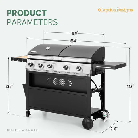 Propane Gas Griddle Grill Combo With Porcelain Enamel Cast Iron Grates And Cast Iron Pan dimensions diagram