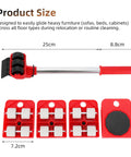 HQO LOVL Furniture Glider Kit with Four Carbon Steel Slides for Sofa Fridge Moving showing size measurements for easy lifting tool.