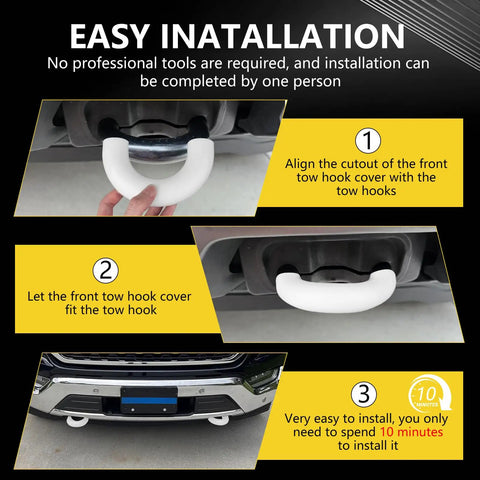Installation process of Tow Hook Covers Hitch Cover For Ford F-150 2004-2025 and Bronco 2021-2025, white finish, easy setup.