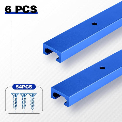 Six Piece T Track Set For Woodworking Aluminum 36 Inch Universal Double Cut Profile With Predrilled Holes And Included Screws Ideal For Drill Press Tables And Router Tables Blue Finish