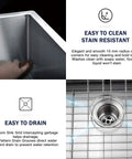 28-Inch Undermount Kitchen Sink With Deep 10-Inch Basin, Premium 304 Stainless Steel Bar Sink, Rustproof And Scratch-Resistant Single Bowl For Modern Kitchens, showing easy-to-clean design and drainage features.