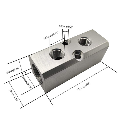 Two Way Pneumatic Manifold Air Distribution Block With G1/2 Inlet Ports And G1/4 Outlet Ports, Aluminum Alloy