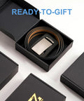 Men's Leather Ratchet Belt With Automatic Buckle No Hole Trim To Fit 36 To 42 Inch Waist in gift box with other belt boxes