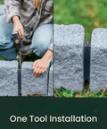 Installing Landscape Edging Kit With Faux Stone Blocks XL, 48in long, 4in high, greystone, using a tool on grass