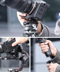 Camera Quick Release Plate And Tripod Mount Adapter For Gimbals Sliders And DSLRs shown in various mounting uses