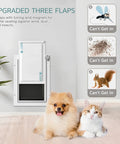 Top Shelf Medium Size Dog Door For Wall With 3 Flap Insulated Panel And Telescoping Tunnel Heck Yeah Slick All Steel Build For Pets Up To Forty Pounds Gets You Outside Like A Champ with dogs and cat in front.