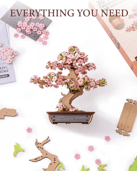3D Puzzle Kit For Adults Sakura Bonsai Cherry Blossom Wooden Flower Craft Set For DIY Lovers Build A Dope Bonsai Tree Perfect Gift For Mothers Day Christmas Or Birthday, 6.3x4.3x6.6 in wooden model