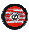 Top view of 1/4-inch stainless steel solenoid valve showing model, voltage, and pressure details