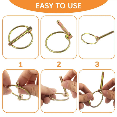 Instructions for using Heavy Duty Lynch Pin Kit 60 Piece Assortment For Trailer Pins And 3 Point Hitch Pins For Farm Tractors