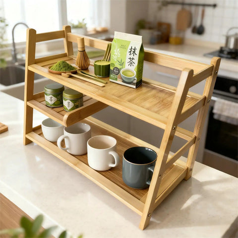 Bamboo Matcha Station Organizer With 3 Tier Shelf Large Capacity For Coffee And Tea Bar Accessories Easy Tool Free Assembly Eco Friendly Kitchen Decor Perfect For Matcha Lovers And Coffee Nerds