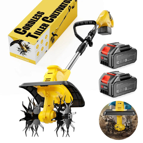 21V Cordless Tiller Cultivator With Two 3.0Ah Batteries And Fast Charger 9 Inch Tilling Width Battery Powered Rototiller