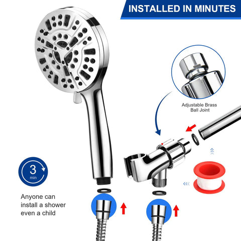 Powerful High Pressure Handheld Shower Head Set With 10 Modes And Five Inch Face 59 Inch Stainless Steel Hose Kit