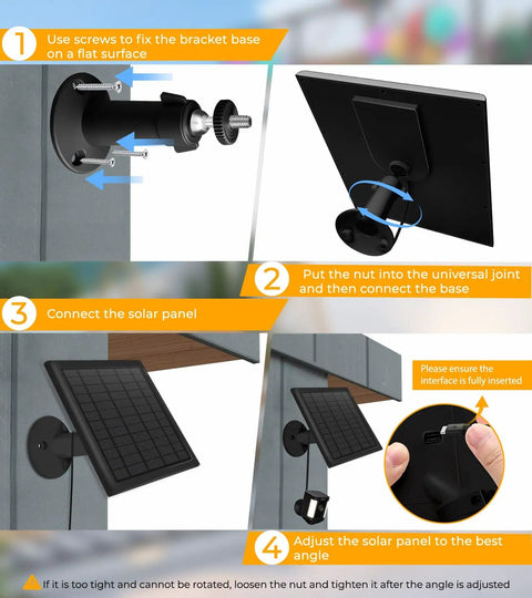 8W Solar Panel Charger For Stick Up Cam Battery And Spotlight Cam Battery, 2 Pack installation steps on wall mount