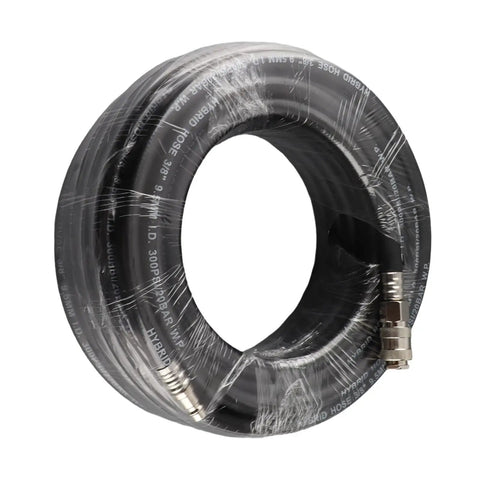 Heavy Duty Flexible Rubber Pneumatic Air Hose Kit 15 Meter Length 900 PSI Burst 5 Piece Compressor Accessory Set With Arrow Storage Case Fittings For Air Compressor Use On Projects Inside Garage Or Shop Top Tier Solid Gear Built To Last Forever coiled black rubber hose with metal fitting