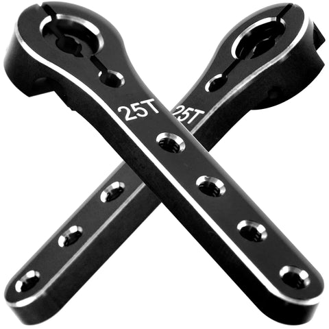 2 Pack 25T Servo Horns, 56mm Metal Extension Arm With 25 Teeth For RC Planes, Helis, And Cars, Black, CNC Machined Aluminum in cross shape