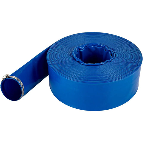 Heavy Duty PVC Lay Flat Discharge Hose 3 Ft By 105 Ft With Clamps For Pool Backwash And Water Transfer Weather Resistant Blue Coil