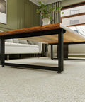 16 Inch Wide Metal Coffee Table Legs Black Industrial Modern Steel Base in a living room setting supporting a wooden table