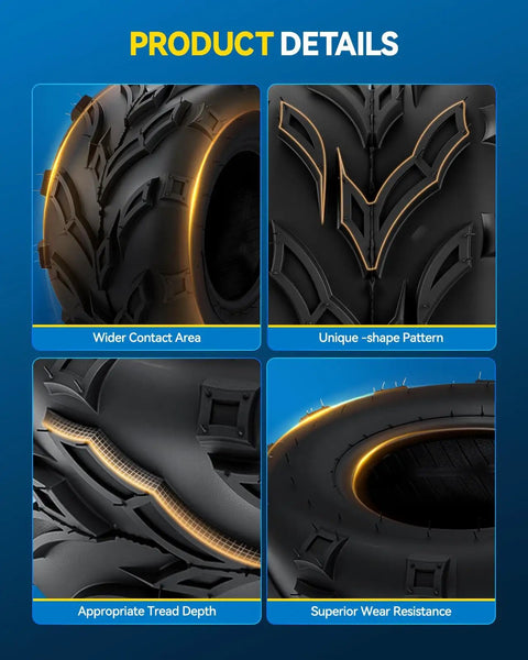 145/70-6 ATV UTV Go Kart Tires, 4-Ply Mud-Ready All-Terrain Off-Road Tires Set of 2 showcasing tread and design details