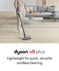 Person using V8 Plus Cordless Vacuum Cleaner for Hard Floors and Carpets, Detangles Hair and Pet Hair, Converts to Handheld
