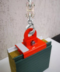 8 Pack 3/8 Inch Double Clevis Links Galvanized G70 Grade Alloy Steel Twin H Type Chain Connectors attached to a lifting hook.
