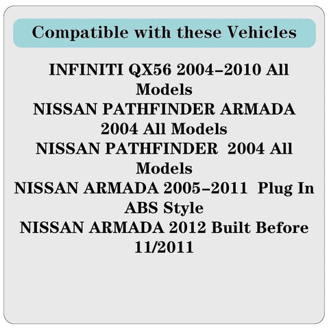 Compatibility chart for Beefed Up Rear Wheel Hub And Bearing Assembly With ABS For Nissan Pathfinder 2004 Armada 2005 2012 Infiniti QX56 2004 2010