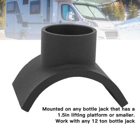 Heavy Duty Bottle Jack Adapter Saddle For 3 Inch Tubes Fits Any Bottle Jack With A 1.5 Inch Lift Platform shown with RV background