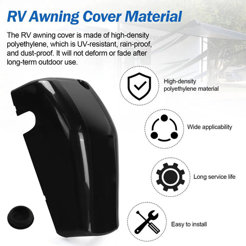 Right Side RV Awning Motor End Cap Front Cover For Solera And Lippert Components, Black Replacement Part For Solera Awnings, Durable And Easy Install, black HDPE cover