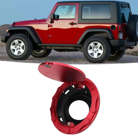 Red Fuel Filler Door Cover Replacement For JK Sahara 2007 2018 Fits Like OEM Tight Seal Easy Install Durable Gas Door