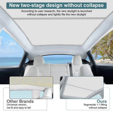 KUNIST roof sunshade for Tesla Model Y 2021-2025; two-stage, non-sag sunroof shade with cooling insulation