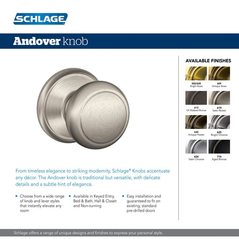 Andover Door Knob Set With Addison Trim Hall And Closet Passage Lock In Aged Bronze detail, shown in available finishes.
