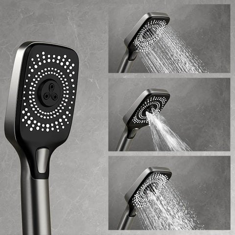 CUTPOIY Thermostatic Shower System, 4 Functions Shower Faucet Set Digital Display close-up of handheld shower head in multiple spray modes.
