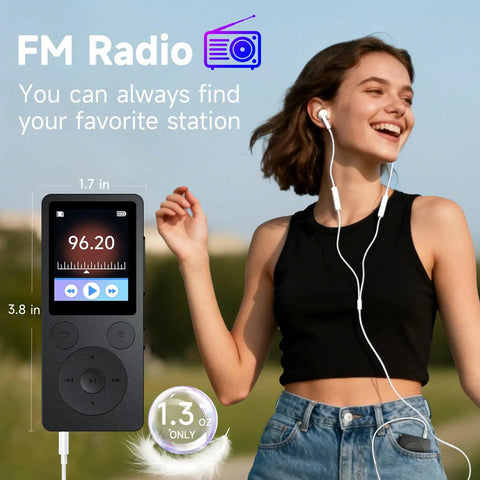 64GB MP3 Player With Bluetooth 5.3 And Built-In Speaker, Physical Buttons For Quick Control, 1.8-Inch Bright Screen, FM Radio