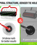 Comparison of heavy duty rolling lawn aerator with upgraded 54 pre attached spikes vs 36 sparse teeth model