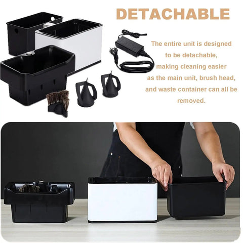 Electric Coffee Knock Box And Portafilter Cleaner With Dual Brush Heads, Automatic Filter Holder Scrubber with detachable setup.