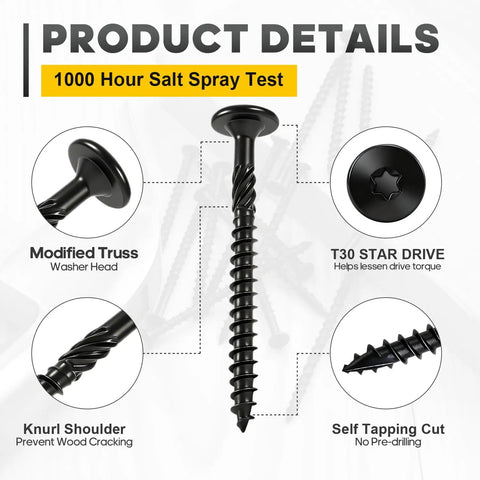 Badass Black Lag Screws Size 14 X 4 1 2 Inch Star Drive Heavy Duty Structural Wood Fasteners showcased with design features.