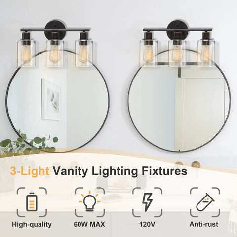 Three-Light Slick Oil Rubbed Bronze Bathroom Vanity Light With Clear Glass Shades Waterproof Modern Wall Sconce Over Mirror