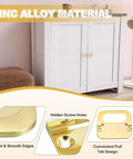 Slick Low Profile Flush Ring Pulls Solid Zinc Alloy Drawer Handles Coated In A Crisp Gold Finish 5 Pack Cabinet Hardware Kit shown on cupboard.