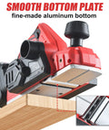 Cordless Electric Hand Planer 21V 16,000 RPM with smooth aluminum plate, Li-ion battery, and adjustable depth for woodworking