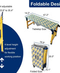 Heavy Duty Steel Welding Table Workbench With Slick Glide Casters Adjustable Height Folding Scaffold And Rock Solid Non Slip Platform. Dimensions shown.
